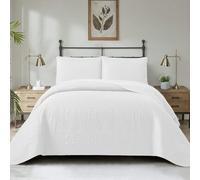 BAJIN Couvre Lit 2 Personnes 240x260cm Blanc en 100% Microfibre, Couvre Lit Ultrasonique 3D avec 2 Taies d'oreiller 50x70cm Super Léger en Simple Motif Géométrique Losange