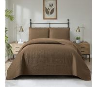 BAJIN Couvre Lit 2 Personnes 240x260cm Café Noir en Motif Geometrique, Dessus de Lit et Couvre Lit Ultrasonique 3D en Microfiber avec 2 Taies d'oreiller 50x70cm Super Léger