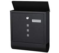 Bakaji 2832137 Boîte aux lettres murale en acier inoxydable avec fermeture à clé et porte journalière Noir