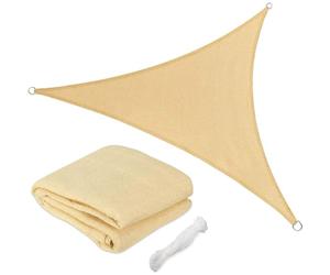 BAKAJI 2832415 Voile d'ombrage Triangulaire en HDP, résistante, Protection UV 90%, terrasse avec Crochet, œillets Beige, 3 6 x 3 6 m.
