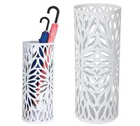BAKAJI 8.05053E+12 Porte-parapluies Support en Fer Design Couleur Blanc bac Anti-Goutte et Crochets Dimensions 49 x 19,5 cm, Métal, Unique