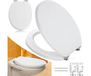 Bakaji Abattant WC universel pour salle de bain en bois lourd MDF avec charnières antirouille en alliage de zinc, design moderne, dimension 45 x 36 cm (blanc)