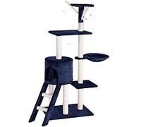 BAKAJI Arbre à Chat, 144 cm Arbre à Chat Griffoir, Tour d'escalade Stable à Plusieurs Niveaux pour Chat, Arbres d'activité pour Chat avec 7 poteaux en sisal, 5 Plates-Formes, 2 nids et escaliers,Bleu