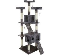 BAKAJI Arbre à Chat Griffoir pour Chats XXL Multiniveau en sisal H170 cm, Tour de Jeux Maison pour Chat Accessoire Grattoir Niche Couchage Panier Lit pour Chats Jeu à Souris Echelle (Gris)