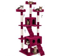 BAKAJI Arbre à Chat Griffoir pour Chats XXL Multiniveau en sisal H170 cm, Tour de Jeux Maison pour Chat Accessoire Grattoir Niche Couchage Panier Lit pour Chats Jeu à Souris Echelle (Rouge vin)