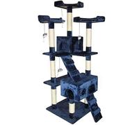 BAKAJI Arbre à Chat Griffoir pour Chats XXL Multiniveau en sisal H170 cm, Tour de Jeux Maison pour Chat Accessoire Grattoir Niche Couchage Panier Lit pour Chats Jeu à Souris Echelle (Bleu)