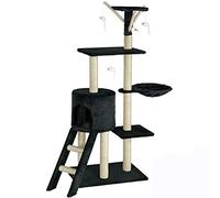 BAKAJI Arbre à Chat Sisal Aire de Jeux pour Chat Tire à Rayures pour Chats, grattoir à Colonne d'ameublement, Hauteur 144 cm (Noir)