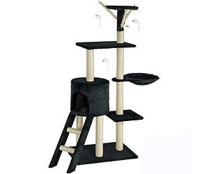 BAKAJI Arbre à Chat Sisal Aire de Jeux pour Chat Tire à Rayures pour Chats, grattoir à Colonne d'ameublement, Hauteur 144 cm (Noir)