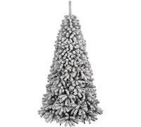 BAKAJI Arbre de Noël Danube Super touffu pin Vert enneigé Base Croix en Fer Pliable de Haute qualité Branches avec Neige Montage Facile Ouverture Parapluie (210 cm)