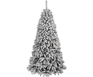 BAKAJI Arbre de Noël Danube Super touffu pin Vert enneigé Base Croix en Fer Pliable de Haute qualité Branches avec Neige Montage Facile Ouverture Parapluie (210 cm)