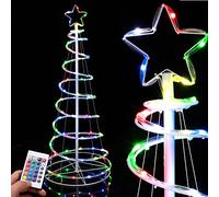Bakaji Arbre de Noël en spirale à 73 LED lumineux RGB Slim gain de place avec télécommandement à distance avec embout en étoile multicolore, tube transparent pour intérieur et extérieur (multicolore -