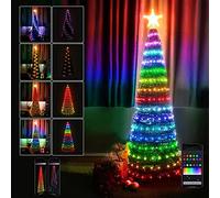 Bakaji Arbre de Noël Smart Lumières 160 LED RGB Noël Cône Pliable Slim Gain de Place Décorations Contrôlable par App Control Smartphone Bluetooth Compatible Android iOS (Multicolore - 120 cm)