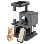BAKAJI Arbre griffoir pour Chat avec 3 Couches, abri et 1 Balle, grattoir pour Animaux domestiques rembourré et Doux, Jeu Jouet, Centre d'activités à Plusieurs Niveaux, Hauteur 91,5 cm (Gris)