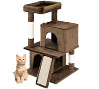BAKAJI Arbre griffoir pour Chat avec 3 Couches, abri et 1 Balle, grattoir pour Animaux domestiques rembourré et Doux, Jeu Jouet, Centre d'activités à Plusieurs Niveaux, Hauteur 91,5 cm (Marron)