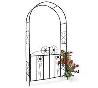BAKAJI Arche de Jardin pour Plantes grimpantes avec Portail battant en métal, 116 x 36,5 x 228 cm, Couleur Noire