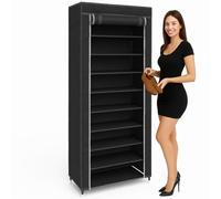 BAKAJI Armoire à Chaussures avec 10 étagères, Noir, 60 x 30 x 150 cm, métal, Unique