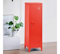 BAKAJI Armoire de dressing meuble en métal fermeture porte avec clé 3 étagères intérieures Dimensions 138 x 38,5 x 38,5 cm Design moderne industriel (rouge)