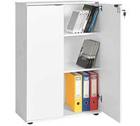 BAKAJI Meuble 3 étagères Maison Bureau Porte-Documents avec clé Module, Bois, Blanc, Small
