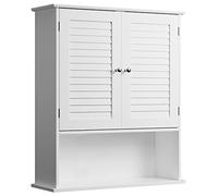 BAKAJI Armoire Murale Double Armoire Salle de Bain Mur Double Porte Deux étagères, Design Moderne, Peu encombrant, étagères intérieures, Bois Blanc, 60 x 20 x 70 cm