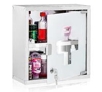 BAKAJI Armoire Porte-médicaments Armoire de Premiers Secours en Acier Inoxydable et Verre satiné Couleur Argent (30 x 30 cm)