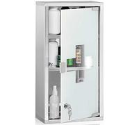 BAKAJI Armoire Porte-médicaments Armoire Murale de Premiers Secours en Acier Inoxydable et Verre satiné, Couleur Argent, avec Double clé de sécurité à Fermeture magnétique (60 x 30 x 12 cm)