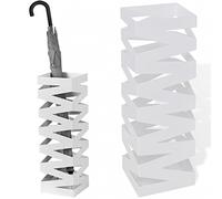 Bakaji BAK4W Porte-parapluies design en fer, forme carrée, couleur blanche, avec trous décoratifs, bac anti-égouttement et crochets pour suspendre les parapluies pliants, dimensions 49 x 15,5 cm