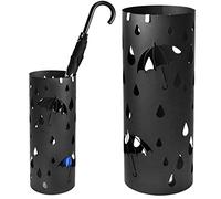 Bakaji BAK5B Porte-parapluies design en fer, forme ronde, couleur noir, avec trous décoratifs en forme de parapluies et de gouttes