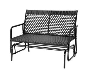 BAKAJI Banc à bascule en rotin 2 places d'extérieur, banc de jardin basculant, canapé balançoire ergonomique avec structure résistante aux rayons UV et intempéries, adapté aux balcons, patio, terrasse
