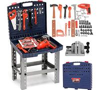 BAKAJI Banc de Travail Jouet pour Enfants refermable dans Une Mallette avec perceuse, visseuse fonctionnant à Batterie, 69 Accessoires, Outils de Jeu, Taille 40 x 35 x 72 cm