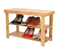 BAKAJI Banc Étagère à Chaussures en Bambou Naturel 3 Niveaux (Charge admissible: 120 kg) Idéal pour l’entrée, Salle de Bain, Salon 70 x 28 x 45 cm