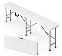 BAKAJI Banc pliable et peu encombrant pour extérieur avec assise en polyéthylène et structure en acier, banc pliable avec poignée ergonomique pour jardin, fête, buffet, 182 x 70 x 74 cm