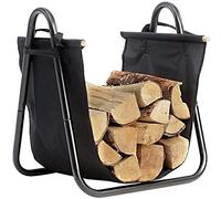 Bakaji Berceau à bûches en métal avec panier porte-bois en tissu Oxford d'intérieur, pour cheminée, cheminée, poêle design moderne, couleur noire, dimensions 40 x 45 x 32 cm (Design 2)