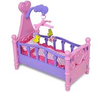 Bakaji Berceau pour poupées Lit bébé pour poupées avec Giostrina Pivotant Draps et Coussin en Tissu Blanc et Rose Structure en Plastique Jouet Enfants Taille 49 x 49 x 28 cm