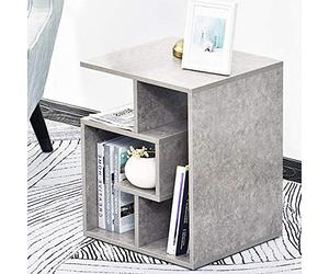 BAKAJI Bibliothèque Basse étagère à 4 étagères en Bois MDF Table café latérale, canapé Design Moderne, décoration pour Salon, Maison ou Bureau, Dimensions 45 x 40 x 55 cm (Gris)