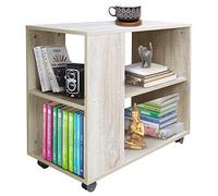 BAKAJI Bibliothèque Basse étagère à 5 étagères avec Roues en Bois mélaminé, Table latérale pour canapé, Design Moderne, pour Salon, Maison ou Bureau (Beige)