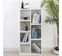 BAKAJI Bibliothèque de Voile 7 étagères, Maison et Bureau, Armoire Ouverte avec étagères Cube Meuble Moderne, Rangement de Documents idéal pour Studio, Salon, Salon, Structure en Bois (Blanc)