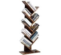 BAKAJI Bibliothèque étagère 10 étagères inclinées en Bois MDF Effet Vieilli Design Moderne Industriel pour Salon, Maison, Bureau, Dimensions 141 x 25 x 50 cm