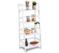 BAKAJI Bibliothèque Étagère 4 étagères en Bois de Bambou Design Moderne pour Salon, Maison, Bureau, Dimensions 116 x 48 x 32 cm Bambou (Blanc)