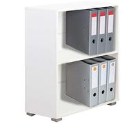 BAKAJI Bibliothèque Etagère Voile 2 Étagères Stockage de Documents et auvents Meuble Maison Bureau Livres Bibliothèque Armoire avec étagères intérieur Étagère de Sol Structure en Bois (Blanc)