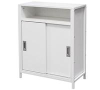 BAKAJI Blanc Meuble Bas bibliothèque Moderne à 2 Portes coulissantes et 3 étagères, Bois d'ingénierie, Standard