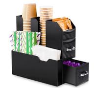 BAKAJI Boîte à capsules Coffee Station professionnelle 11 compartiments peu encombrants, porte-capsules haut avec séparateurs en plastique noir, coin bar café avec commode, organisateur