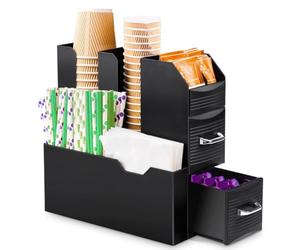 BAKAJI Boîte à capsules Coffee Station professionnelle 11 compartiments peu encombrants, porte-capsules haut avec séparateurs en plastique noir, coin bar café avec commode, organisateur