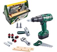 BAKAJI Boîte à Outils Jouet pour Enfants avec Tournevis fonctionnant à Batterie, Ensemble d'outils de Travail et Accessoires de Jeu éducatif Bricolage Portable