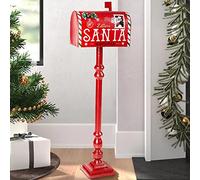 BAKAJI Boîte aux lettres de Père Noël, décoration de Noël en métal avec trou pour lettres de porte et décorations de Noël à remonter pour décorations de Noël maison, rouge 100 cm