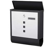 Bakaji Boîte aux lettres murale en acier inoxydable avec fermeture clé et porte journale (blanc noir)