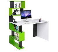 BAKAJI Bureau avec 2 étagères, 7 étagères, Table de Travail, pour PC, Ordinateur, Structure et Plan en Bois MDF, ameublement, Maison, Bureau, Chambre, Design Moderne, 120 x 60 x 148 cm (Vert)