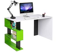 BAKAJI Bureau avec bibliothèque 3 étagères, table de travail, porte ordinateur, structure et plateau en bois, MDF, décoration maison, bureau, chambre design moderne, dimensions 120 x 60 x 75 cm (vert)