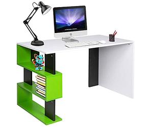 BAKAJI Bureau avec bibliothèque 3 étagères, table de travail, porte ordinateur, structure et plateau en bois, MDF, décoration maison, bureau, chambre design moderne, dimensions 120 x 60 x 75 cm (vert)