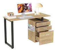 BAKAJI Bureau avec Commode 3 tiroirs Table de Travail Porte Ordinateur en Bois avec Structure en Acier, Design Moderne, 120 x 50 x 75 cm, décoration Maison, Bureau Chambre (chêne Clair)