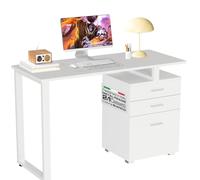 BAKAJI Bureau avec Commode 3 tiroirs Table de Travail Porte Ordinateur en Bois avec Structure en Acier, Design Moderne, 120 x 50 x 75 cm, décoration Maison, Bureau, Chambre (Blanc)